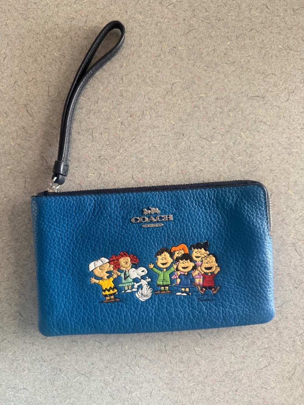 Peanuts Coach  Royal Blue Pebbled Leather  Wristlet